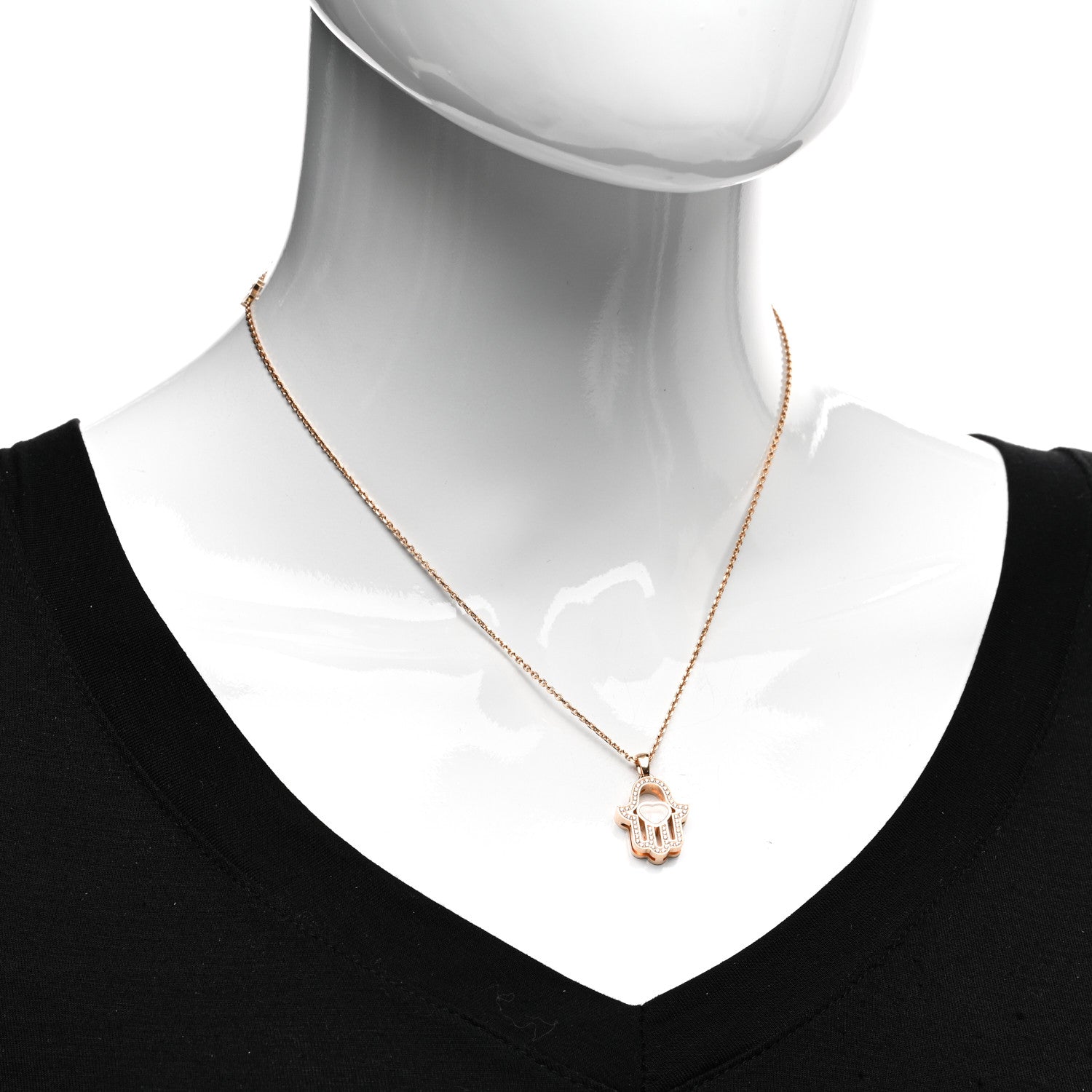 Chopard 18K Rose Gold Diamond Happy Diamonds Hamsa Pendant Necklace 2 of 5