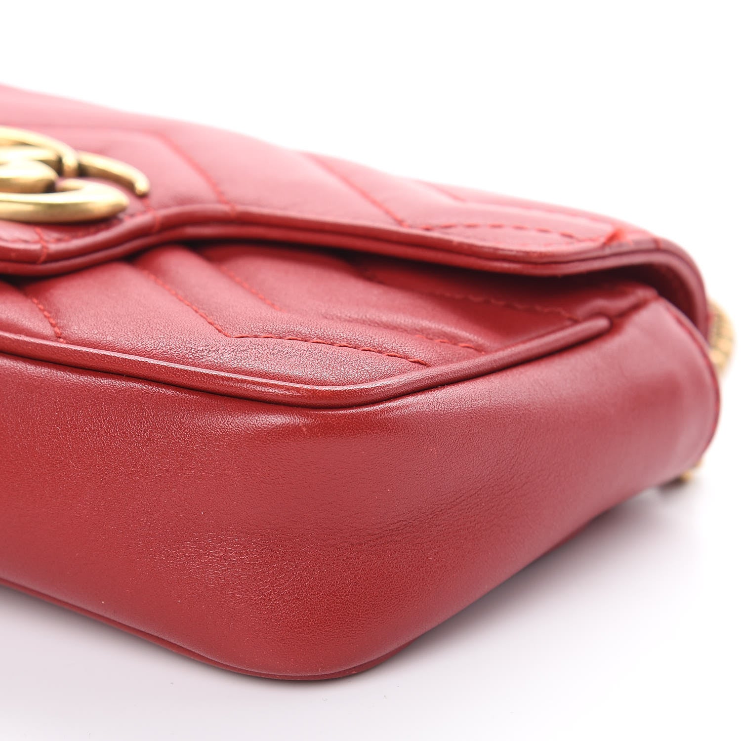 Gucci Calfskin Matelasse Super Mini GG Marmont Shoulder Bag Hibiscus Red 9 of 16