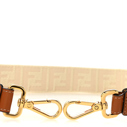 Fendi Jacquard Ribbon Vitello King FF Bi-Color Intreccio Adjustable Strap You Beige Tan 5 of 5