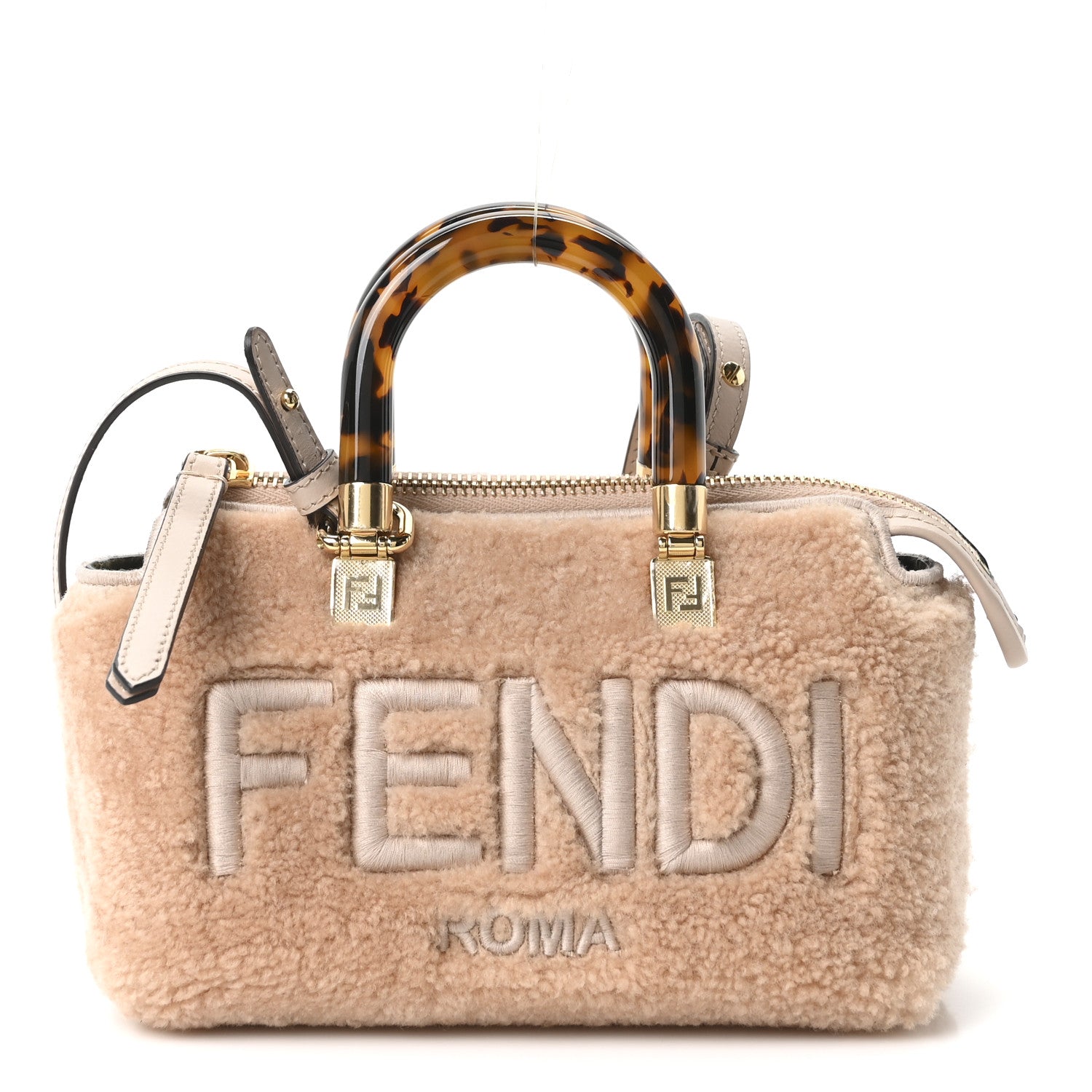 Fendi Sheepskin Vitello King Plexiglass Logo Embroidered Mini By The Way Top Handle Boston Soap 1 of 10