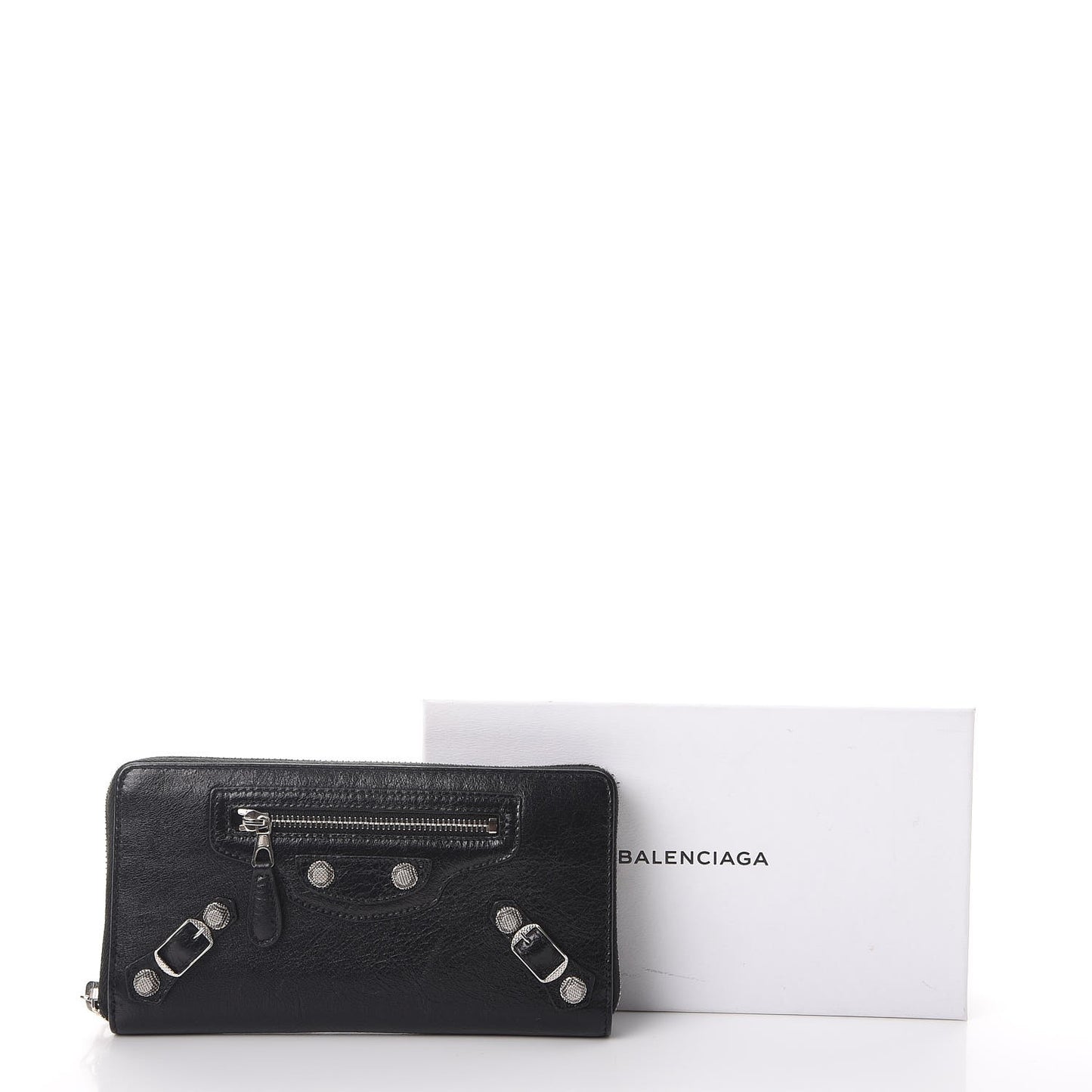Agneau Giant 12 Silver Hardware Continental Zip Around Wallet Black