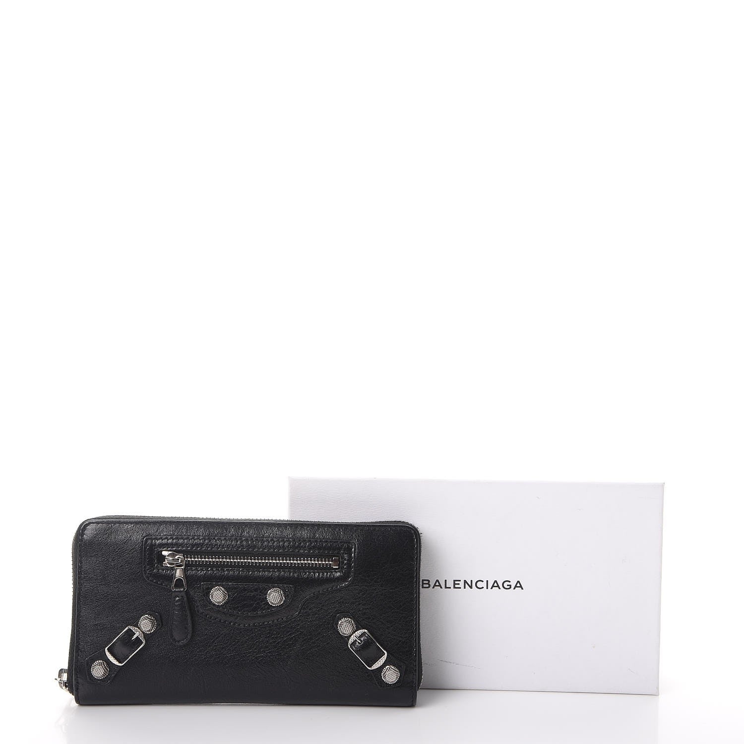 Balenciaga Agneau Giant 12 Silver Hardware Continental Zip Around Wallet Black 11 of 11