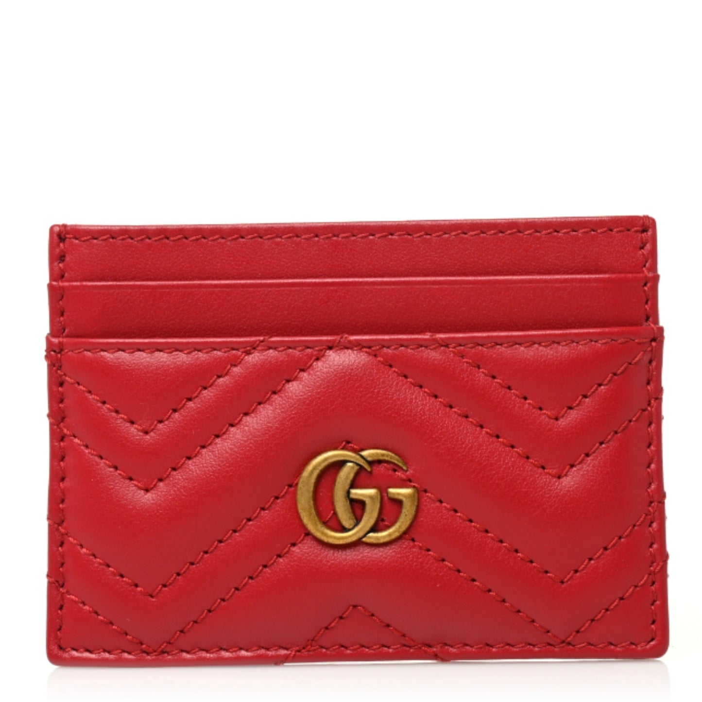Calfskin Matelasse GG Marmont Card Holder Hibiscus Red