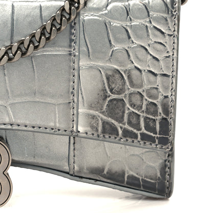 Balenciaga Metallic Calfskin Crocodile Embossed Hourglass Chain Bag Silver 12 of 12