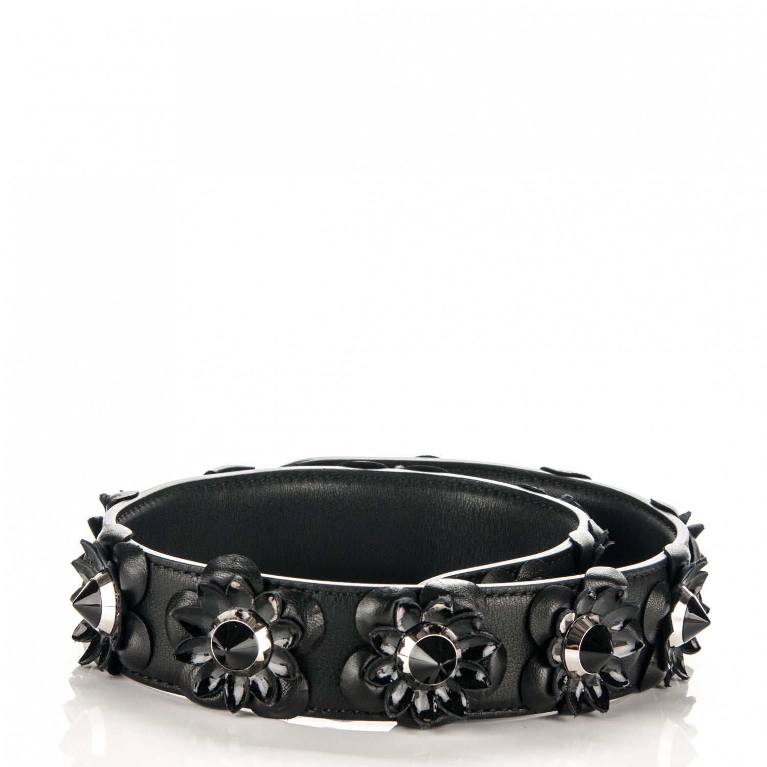 Fendi Vitello Dolce Nappa Patent Flowerland Studded Strap You Black 3 of 4