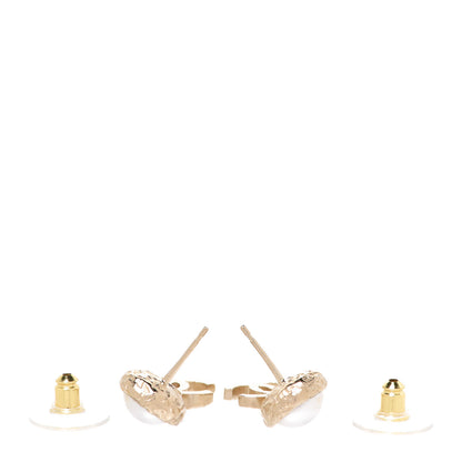 Chanel Pearl Hammered CC Drop Earrings Gold Pearly White 3 of 5