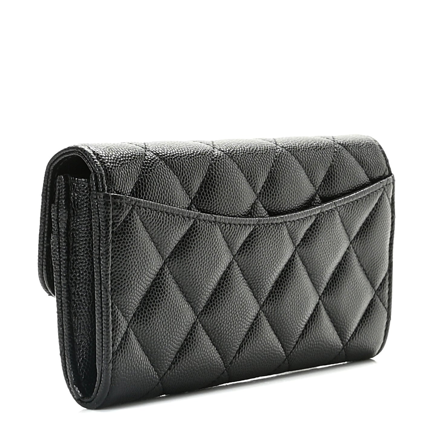 Caviar Quilted Medium Gusset Flap Wallet Black