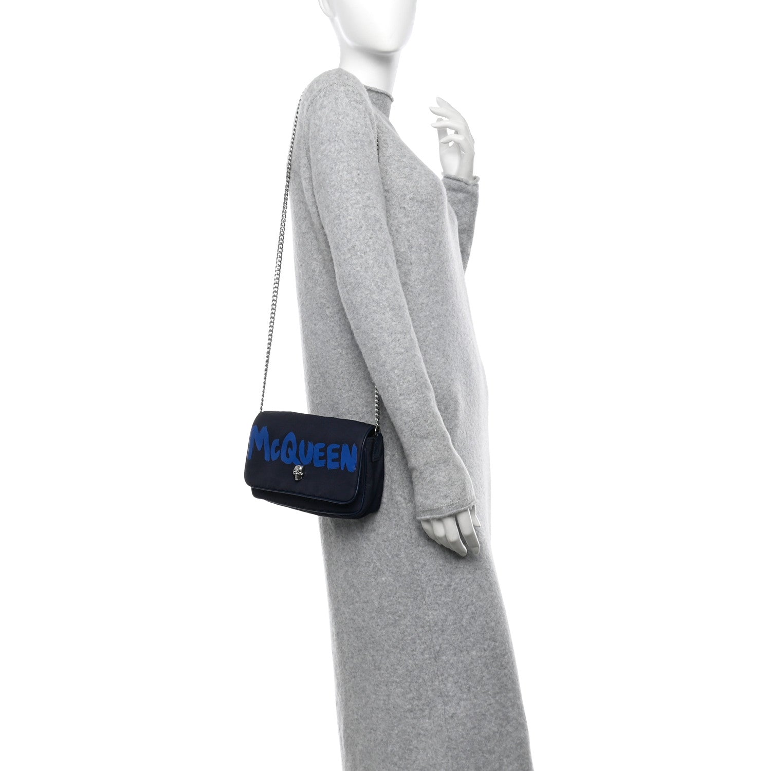 Alexander McQueen Nylon Graffiti Skull Crossbody Bag Blue 2 of 10