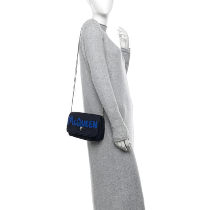 Alexander McQueen Nylon Graffiti Skull Crossbody Bag Blue 2 of 10