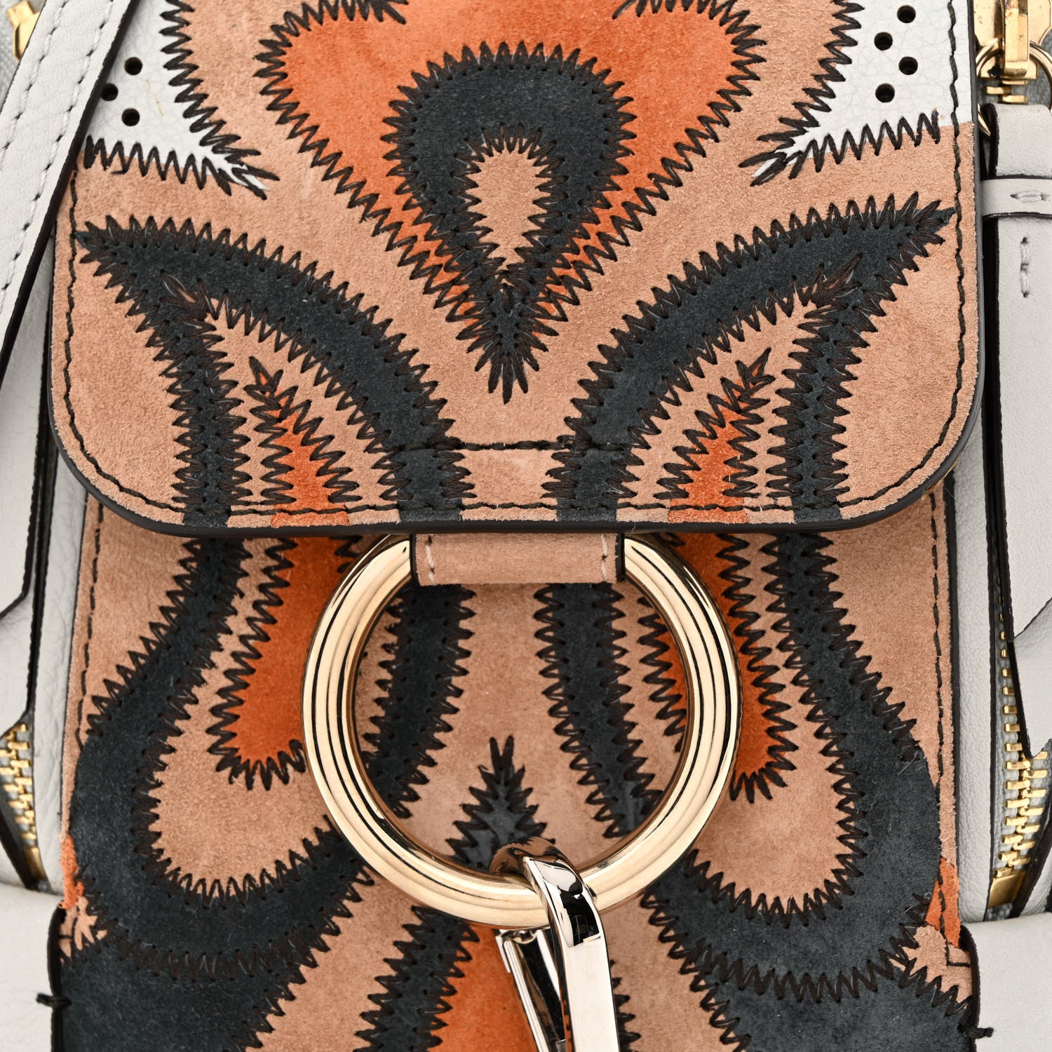 Chloe Calfskin Suede Paisley Patchwork Perforated Mini Faye Backpack Airy Grey 9 of 13