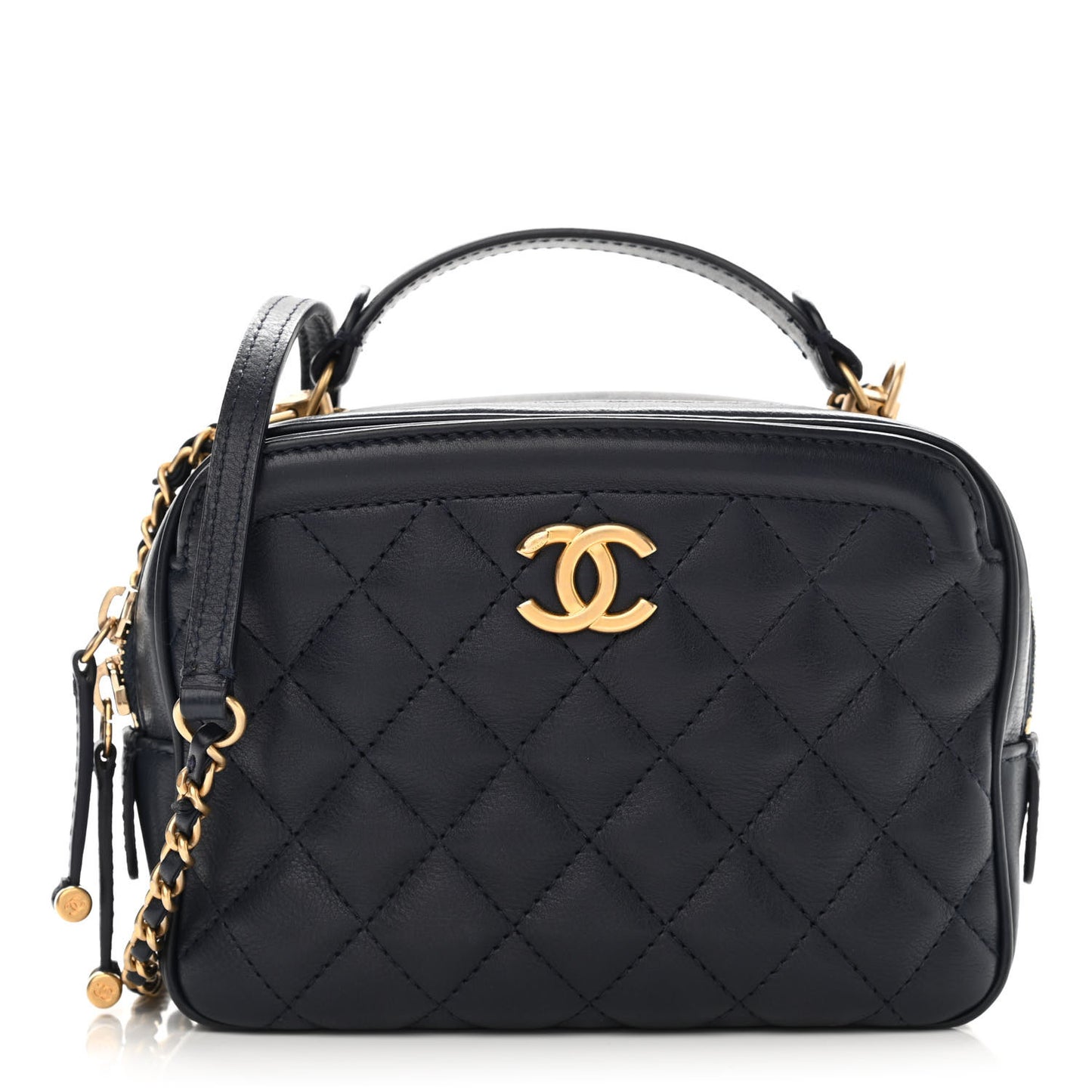 Calfskin Quilted CC Small Vanity Case Navy