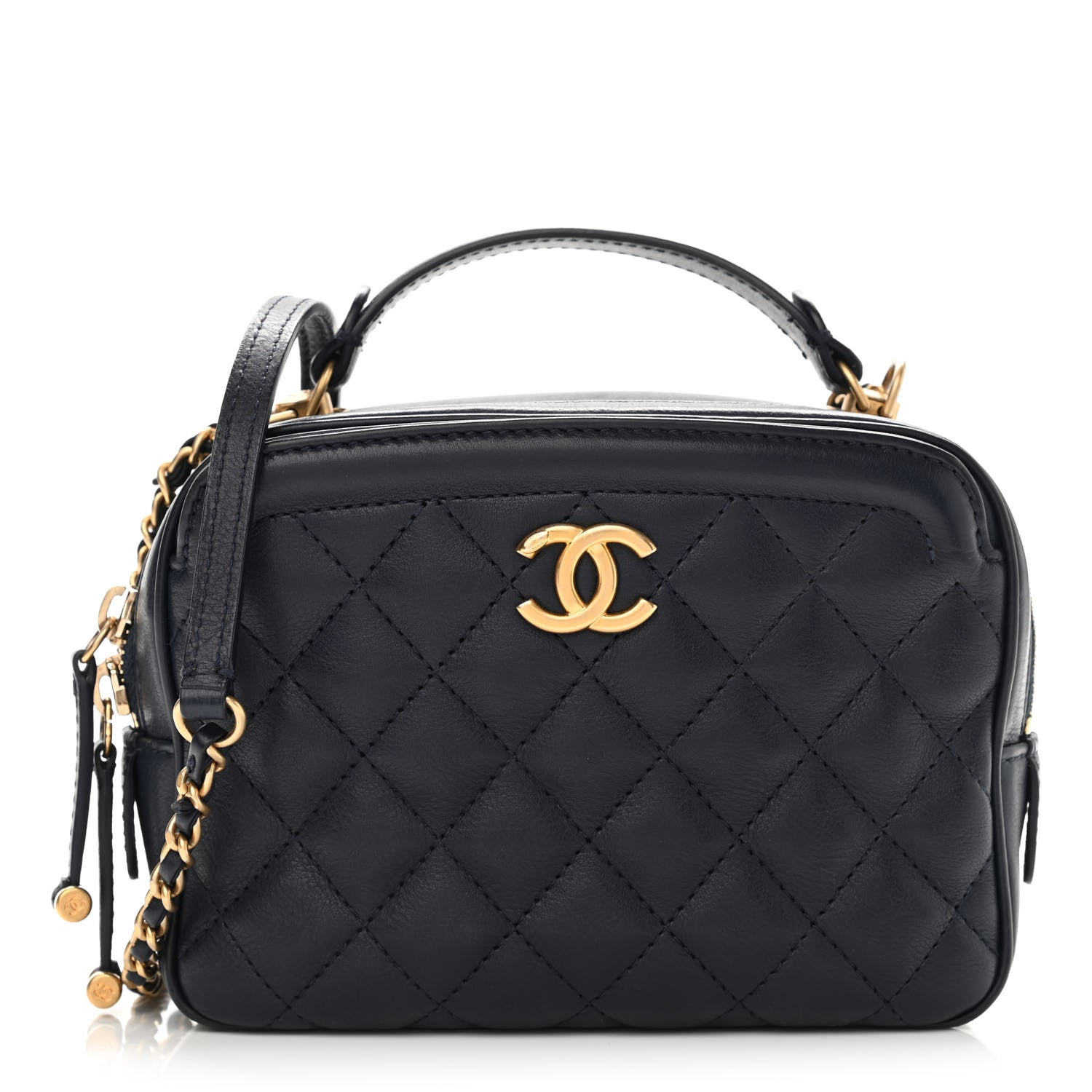 Chanel Calfskin Quilted CC Small Vanity Case Navy 1 of 21