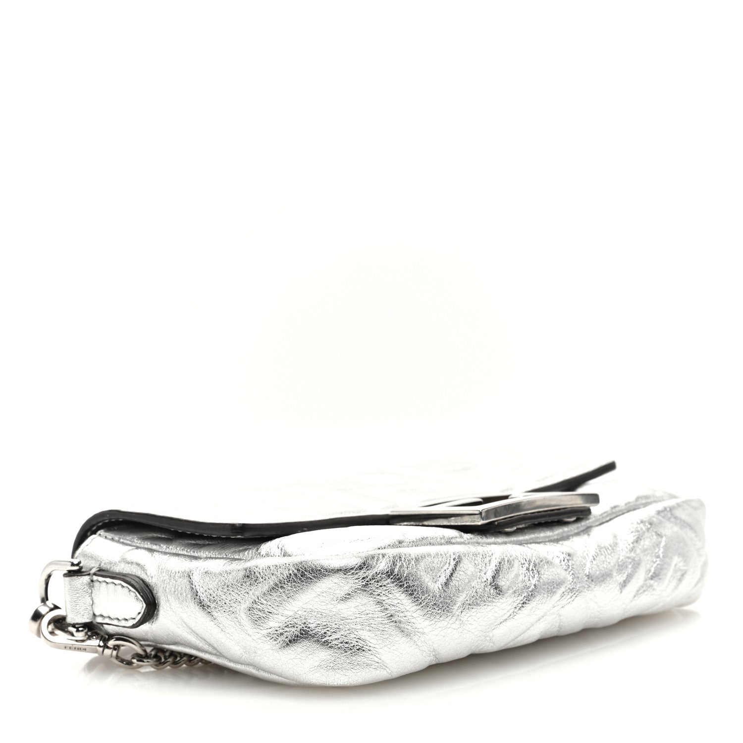 Fendi Vitello Catalan FF 1974 Embossed Mini Baguette Argento 4 of 10