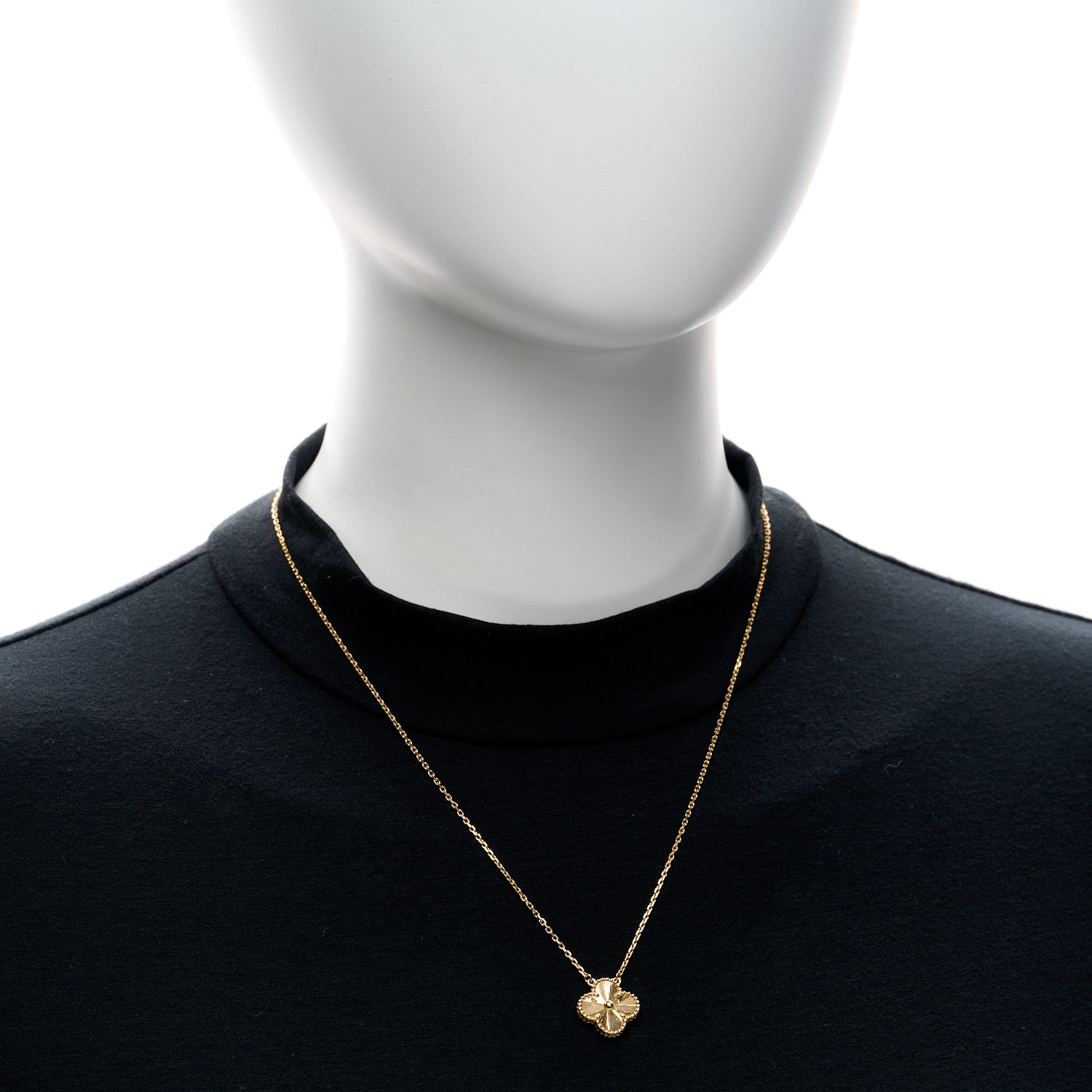 Van Cleef & Arpels 18K Yellow Gold Guilloche Vintage Alhambra Pendant Necklace 2 of 6