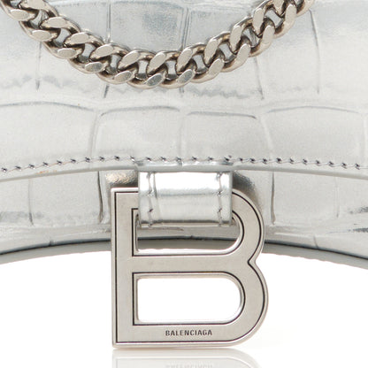 Balenciaga Metallic Calfskin Crocodile Embossed Hourglass Chain Bag  Silver 9 of 11