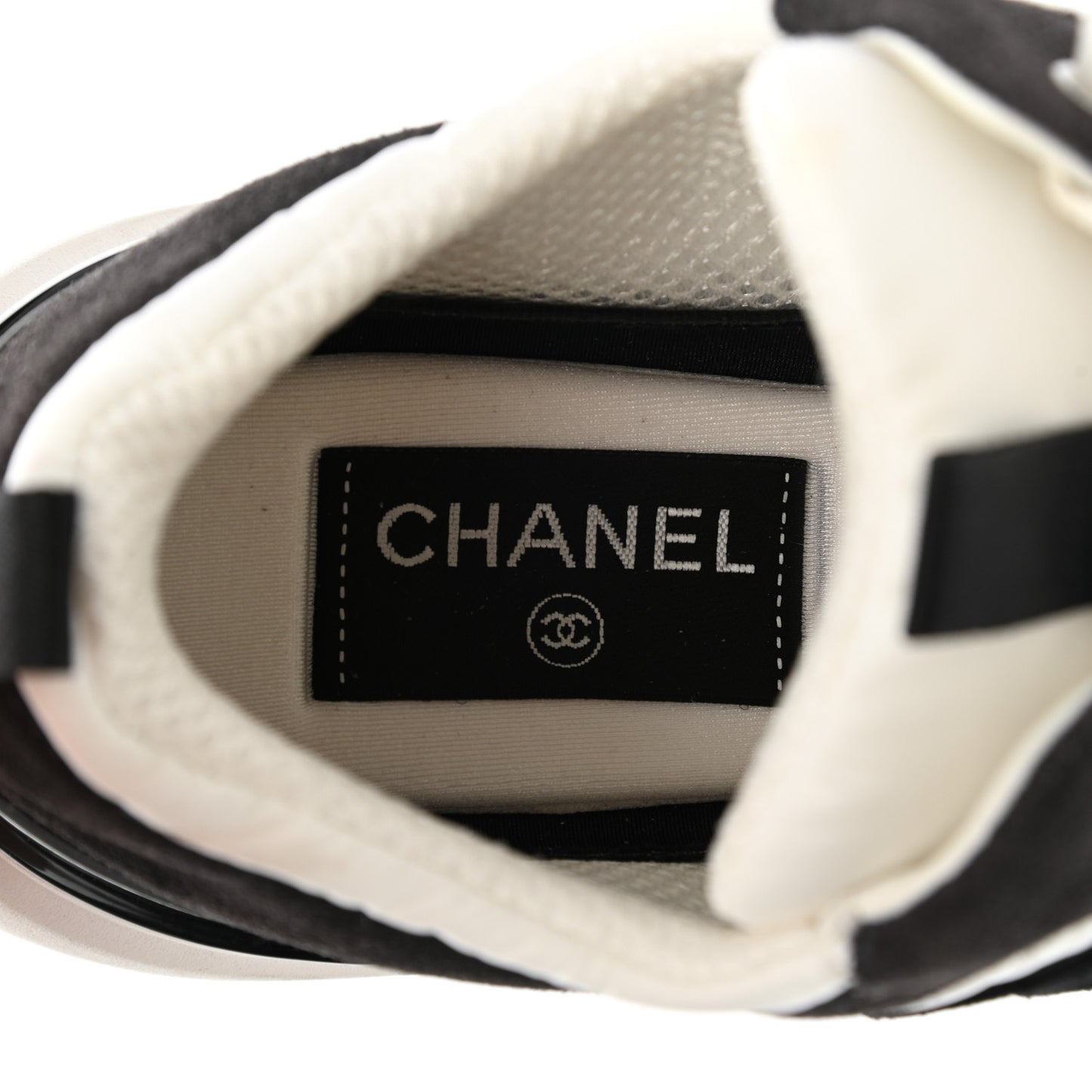 Nylon Suede Calfskin CC Sneakers 37.5 White Dark Grey