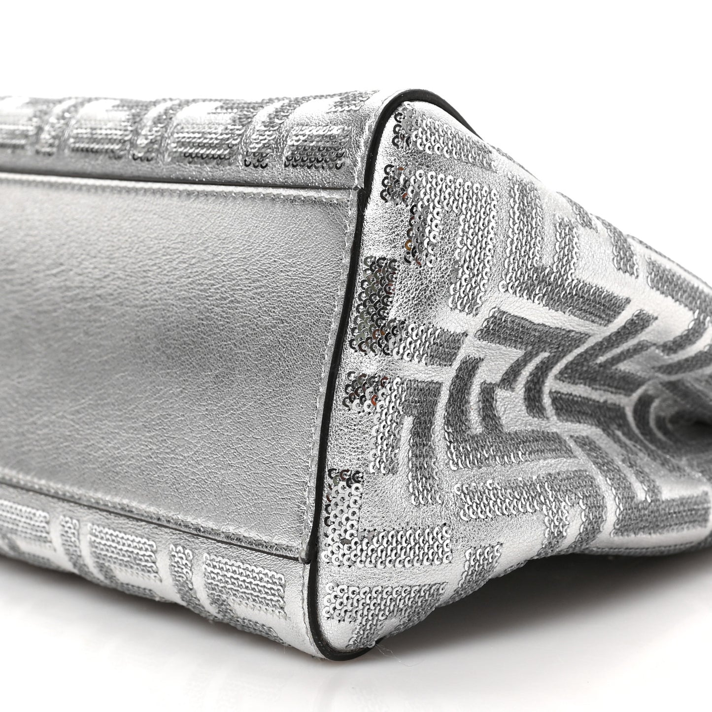 Vitello Catalan Mirror Sequin FF 1974 Embroidered Mini Peekaboo Iconic Satchel Argento