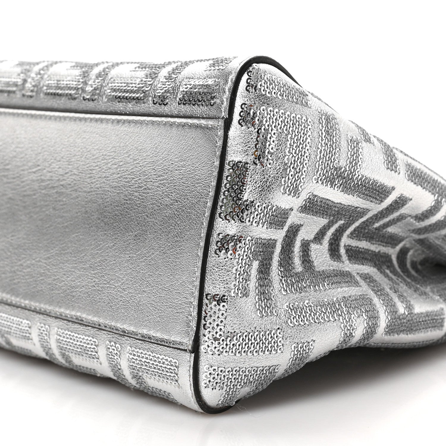 Fendi Vitello Catalan Mirror Sequin FF 1974 Embroidered Mini Peekaboo Iconic Satchel Argento 7 of 7