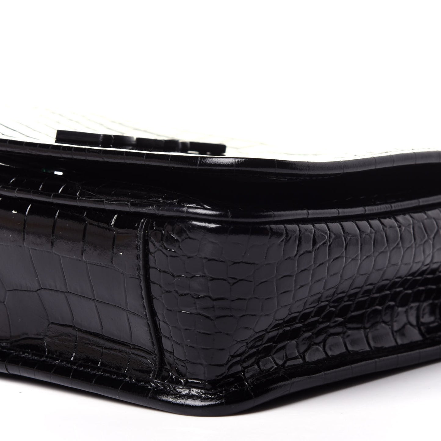 Crocodile Embossed Lambskin Matelasse Monogram Niki Chain Wallet Black