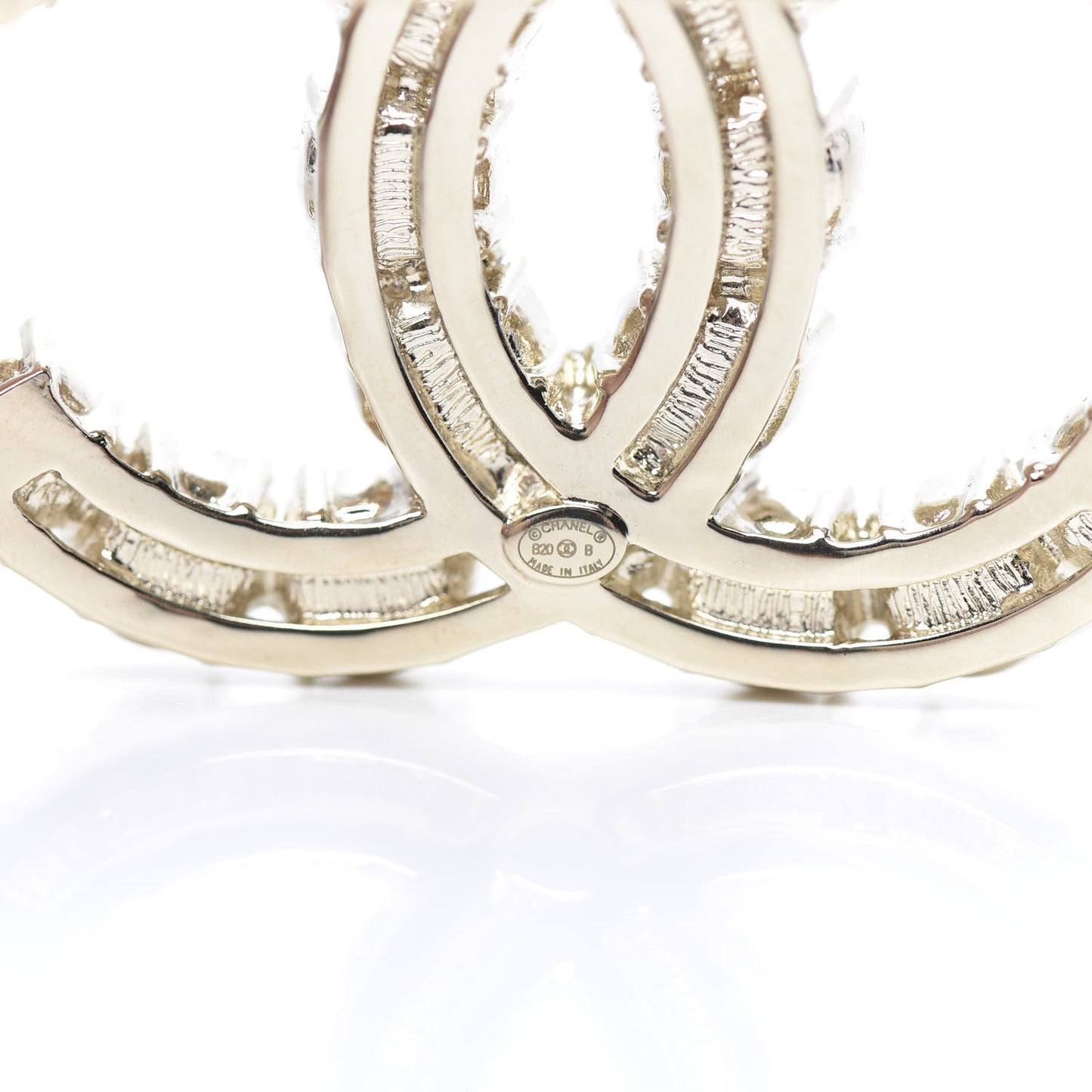 Crystal Pearl CC Dazzling Domino Brooch Gold