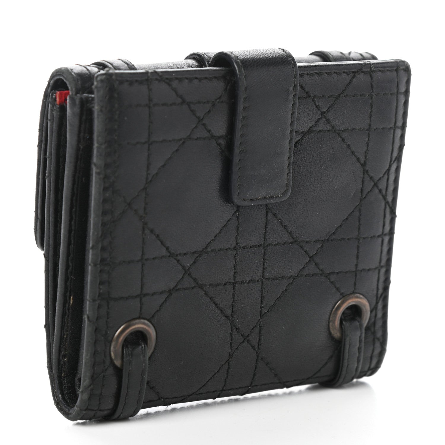Christian Dior Lambskin Cannage D Flap Wallet Black 4 of 12
