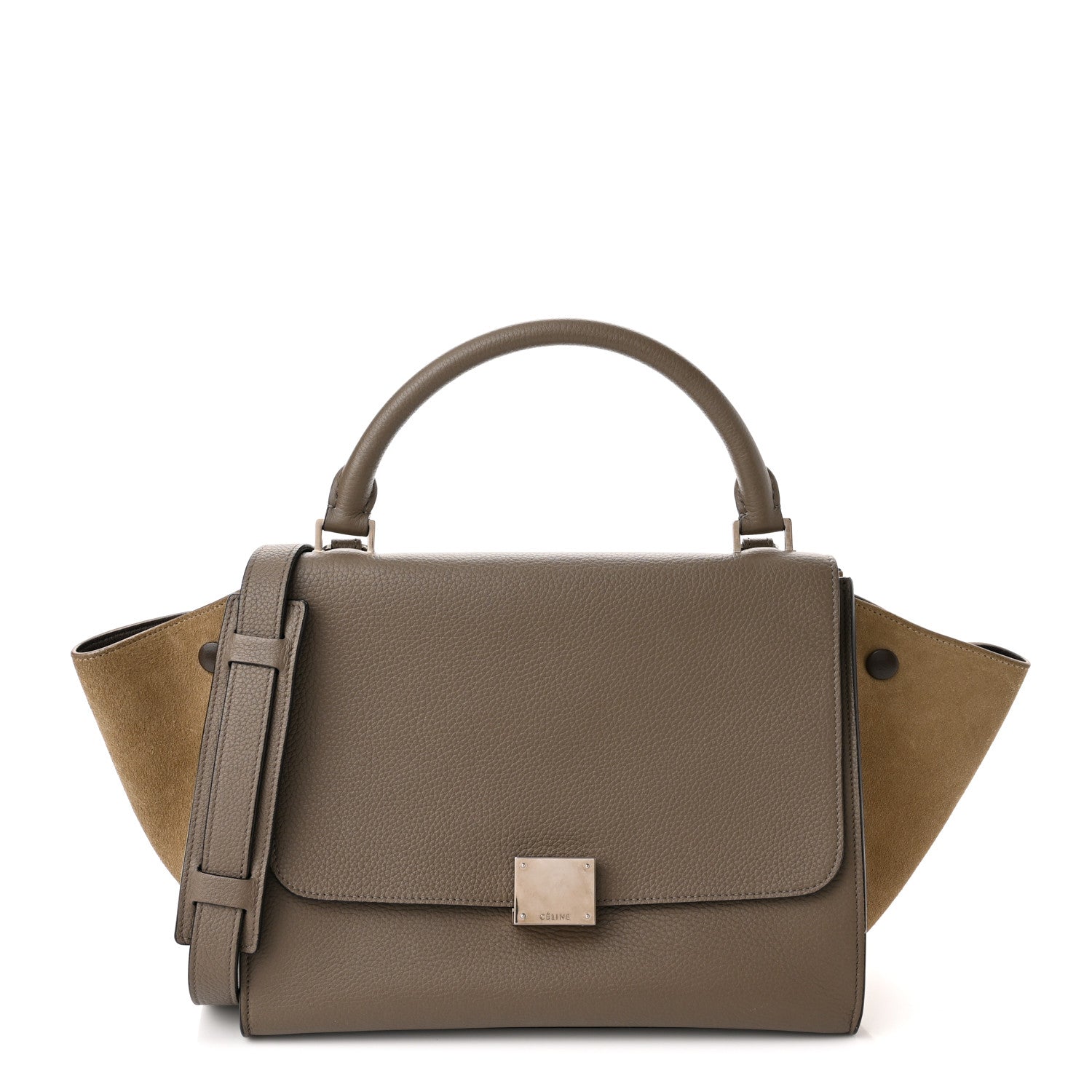 Celine Drummed Calfskin Suede Small Trapeze Souris 1 of 9
