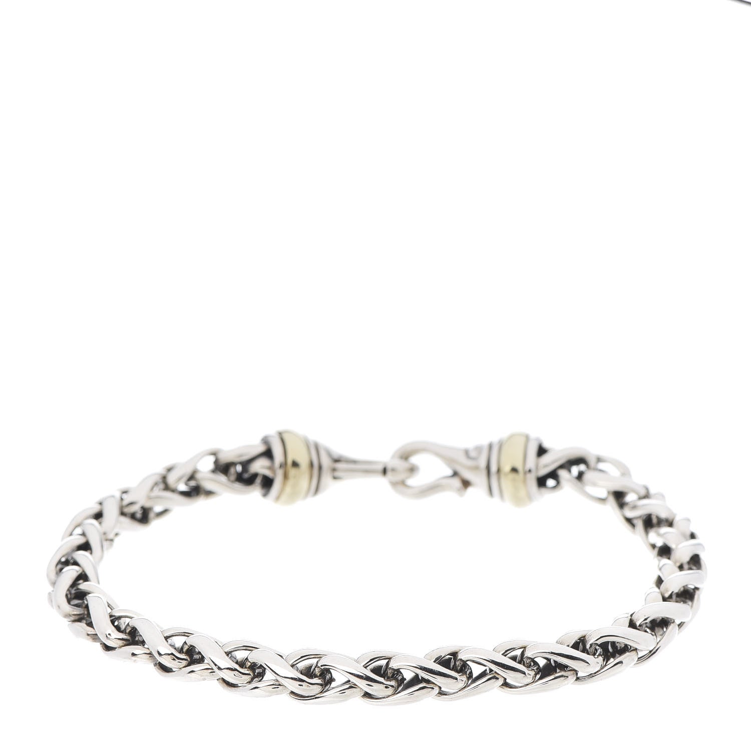 David Yurman Sterling Silver 14K Yellow Gold 6mm Wheat Chain Bracelet 1 of 4