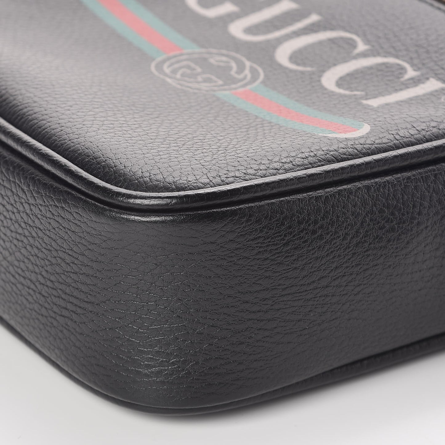 Grained Calfskin Logo Messenger Bag Black