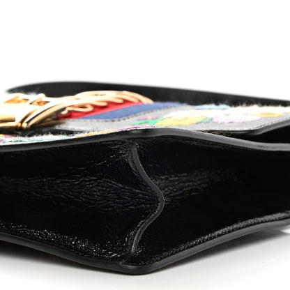 Gucci Calfskin Embroidered Small Sylvie Shoulder Bag Black 10 of 15