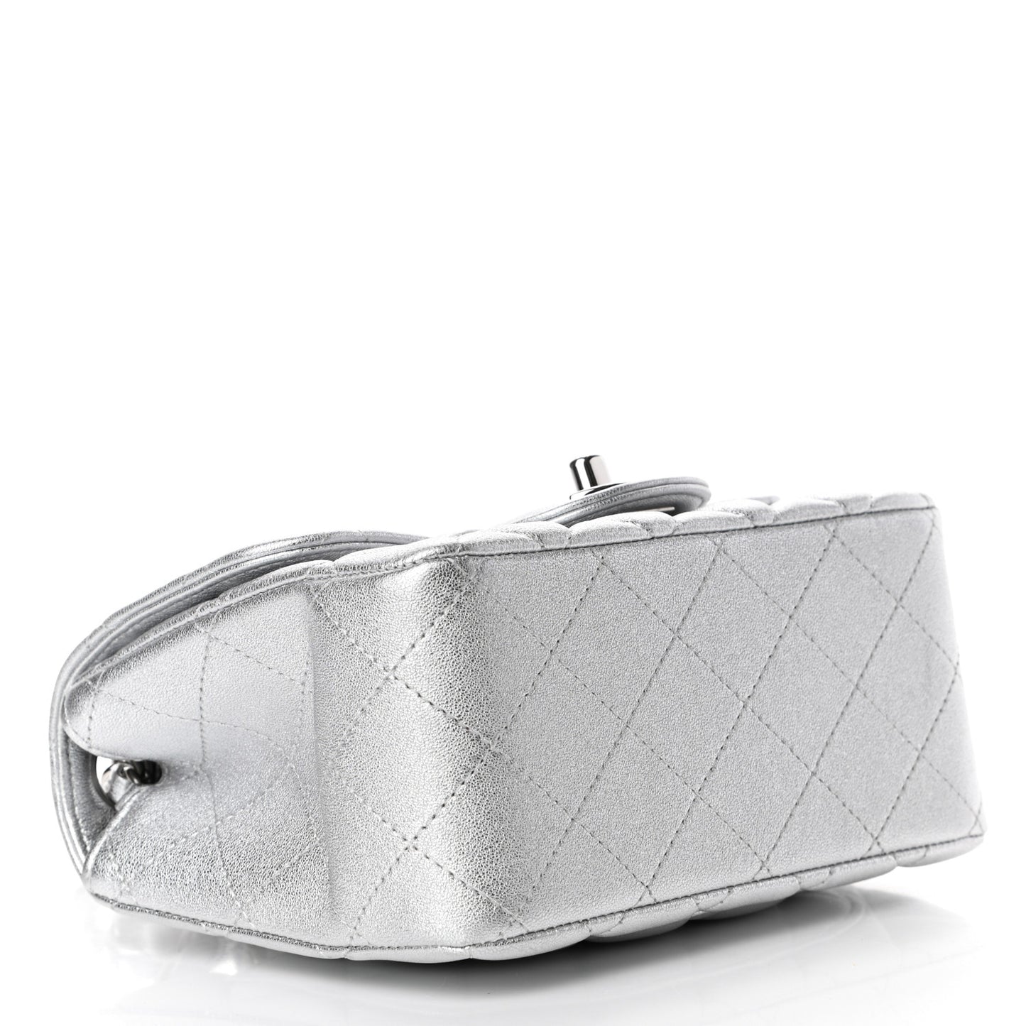 Metallic Lambskin Quilted Mini Square Flap Silver