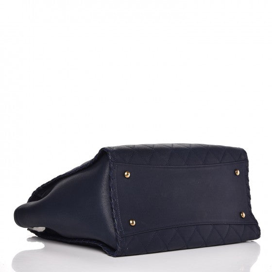 Iridescent Calfskin Quilted Happy Stitch Shopping Tote Navy Blue