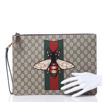 Gucci GG Supreme Monogram Web Animalier Bee Embroidered Medium Documents Holder Beige New Acero 2 of 8