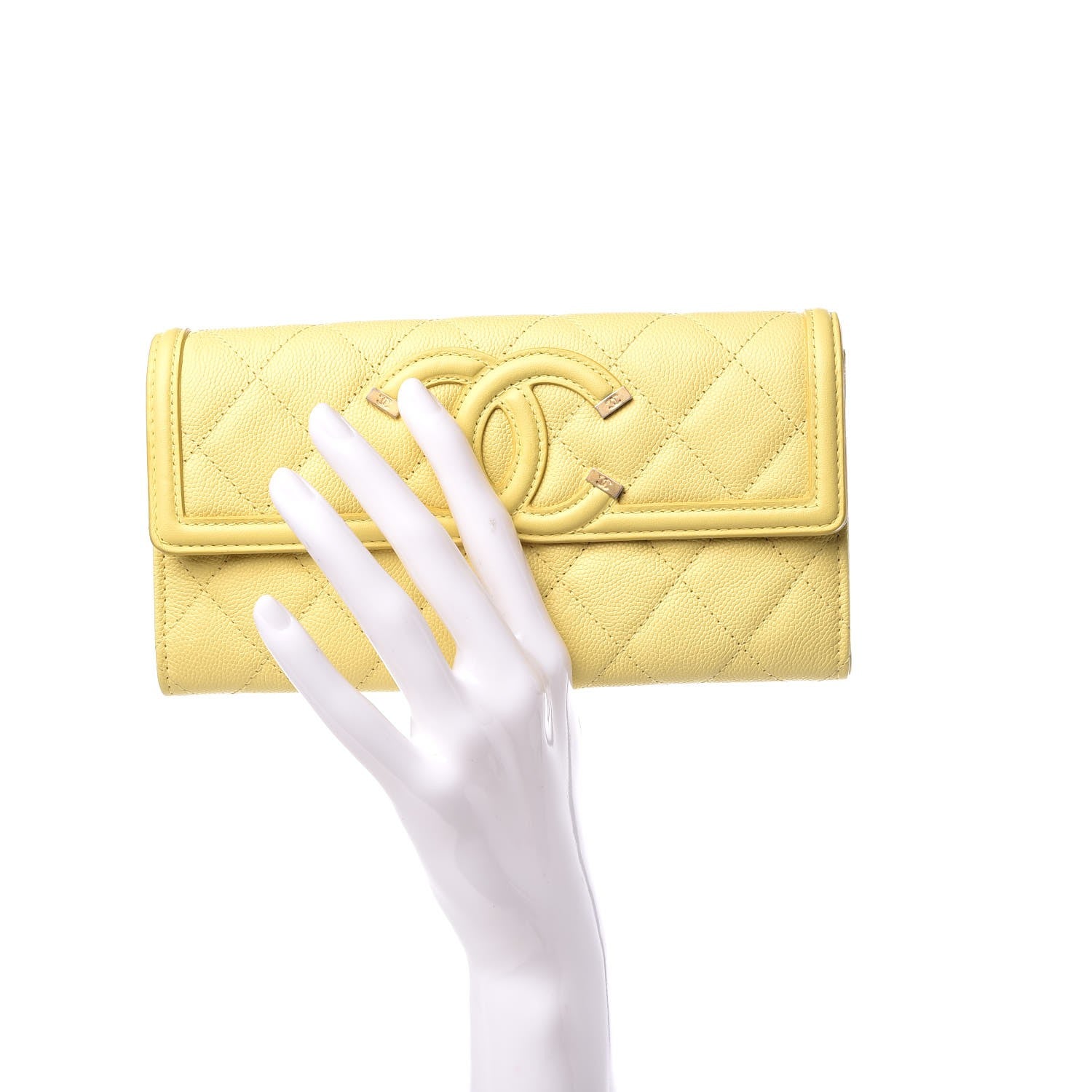 Chanel Caviar Timeless CC Large Gusset Flap Wallet Yellow 2 of 8