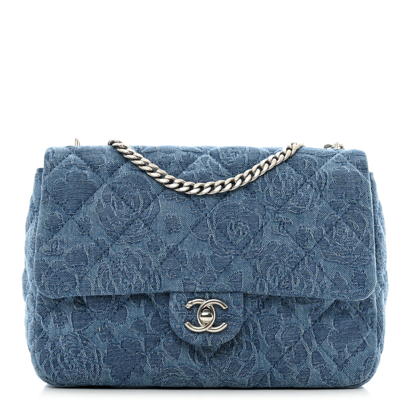 Denim Quilted Medium Camellia Sweetheart Flap Blue