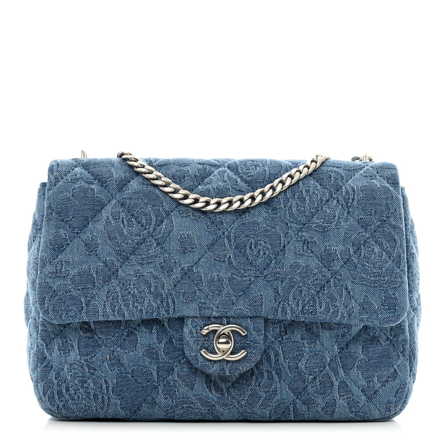 Chanel Denim Quilted Medium Camellia Sweetheart Flap Blue 1 of 10