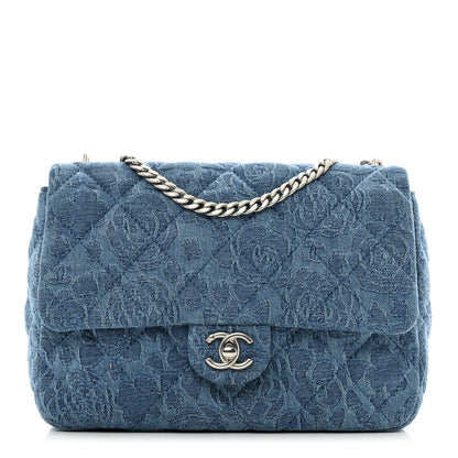 Chanel Denim Quilted Medium Camellia Sweetheart Flap Blue 1 of 10