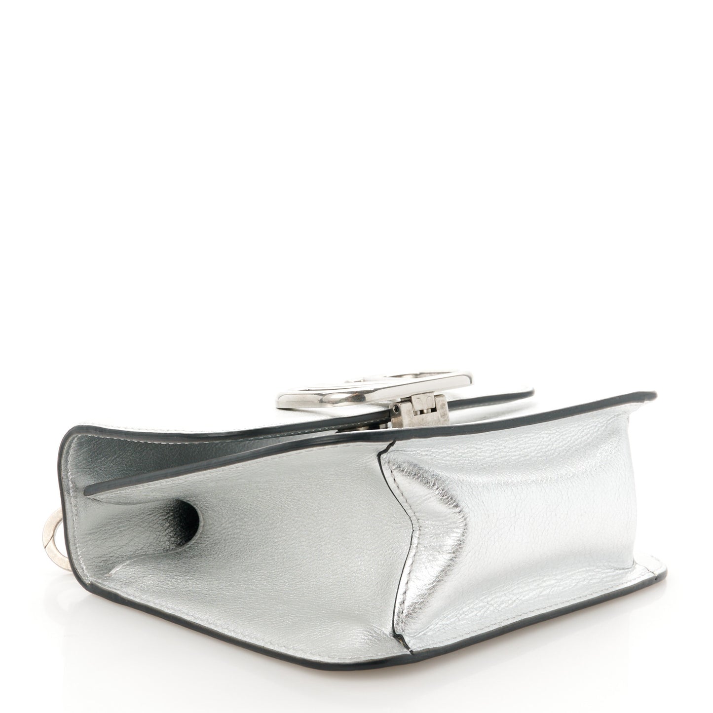 Metallic Calfskin Small VSling Shoulder Bag Silver