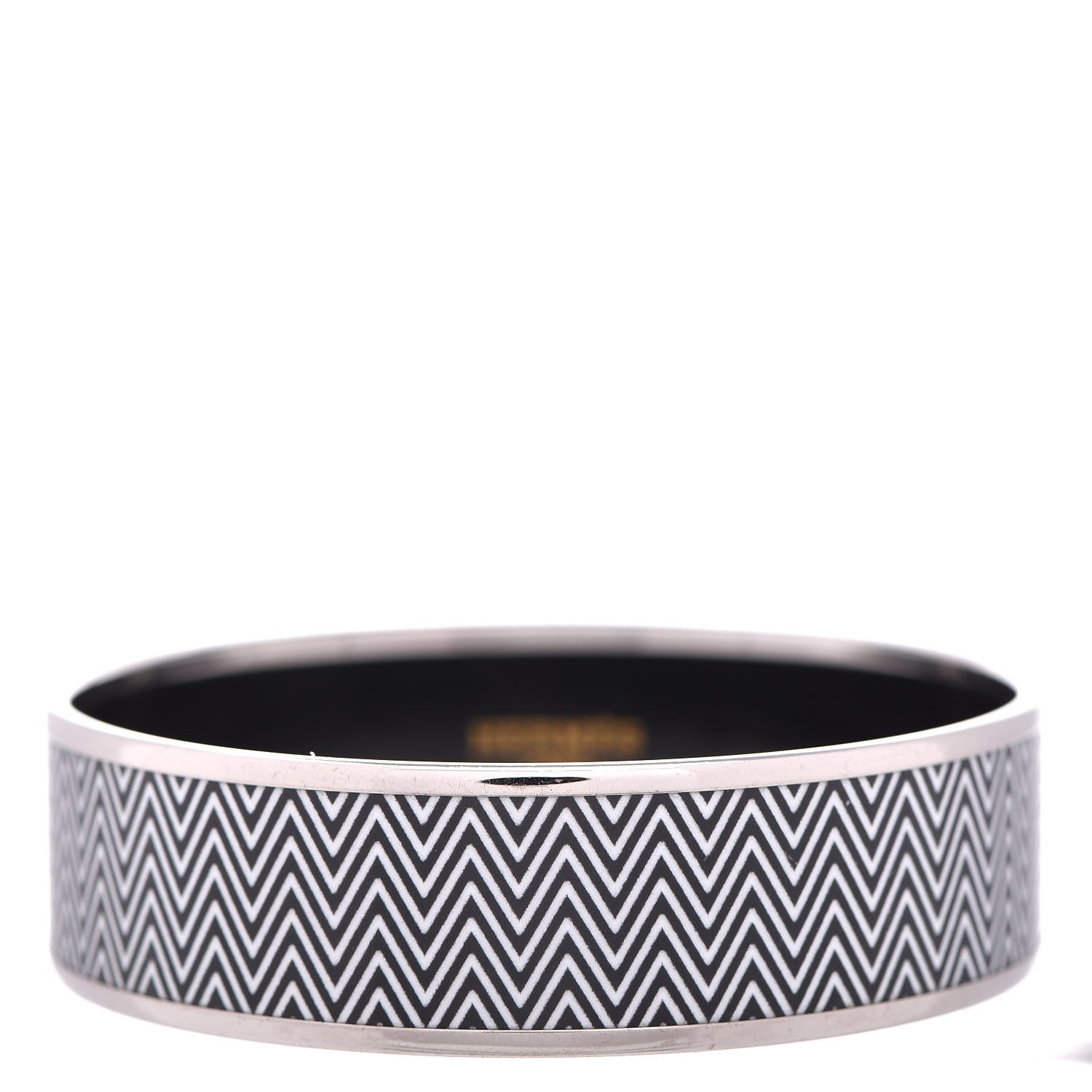 Hermes Enamel Printed Chevron Wide Bracelet 65 Black 5 of 7