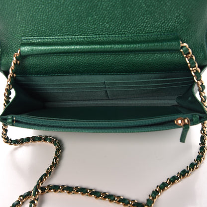 Chanel Metallic Caviar Quilted Wallet On Chain WOC Green 5 of 9