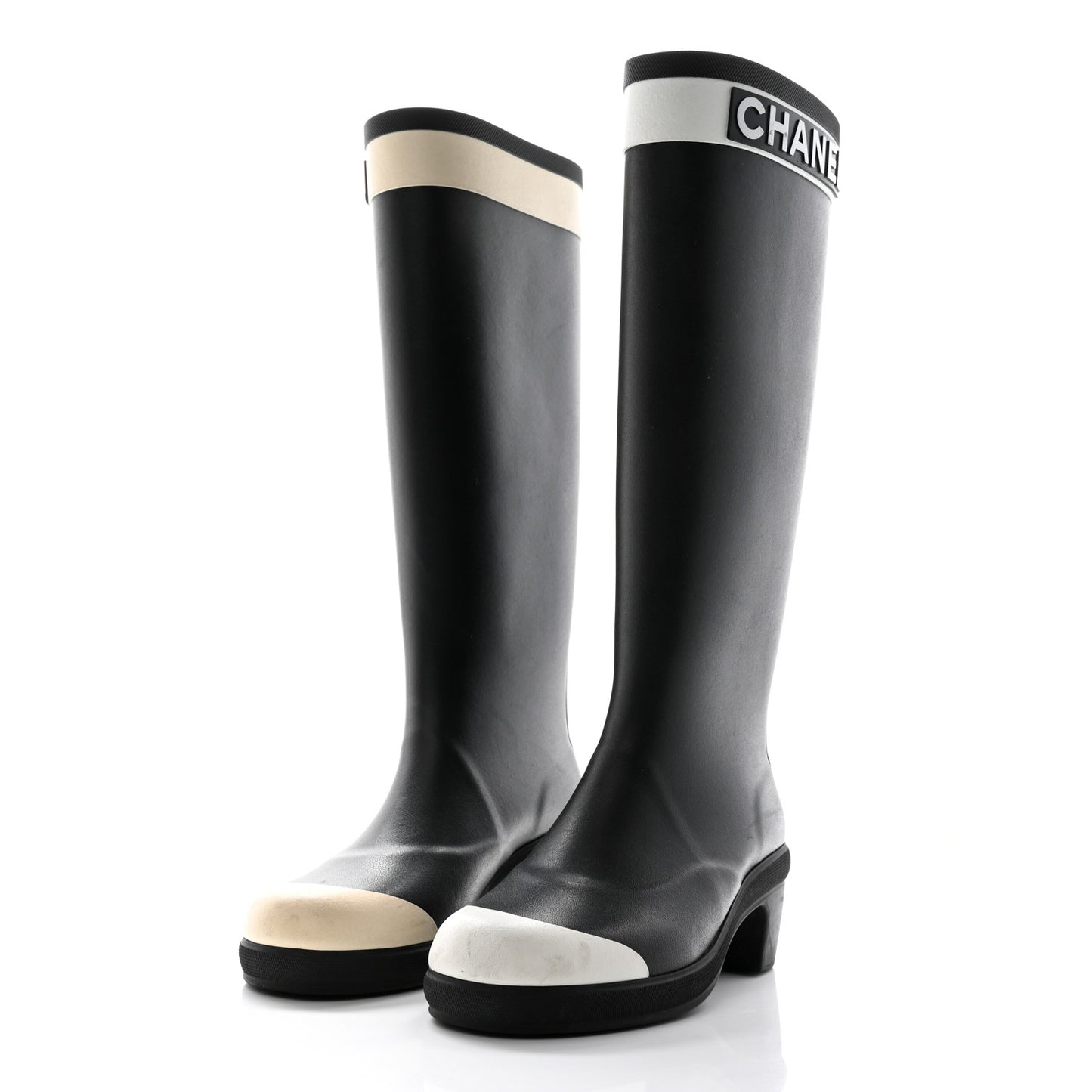 Rubber Logo Rain Boots 35 Black White