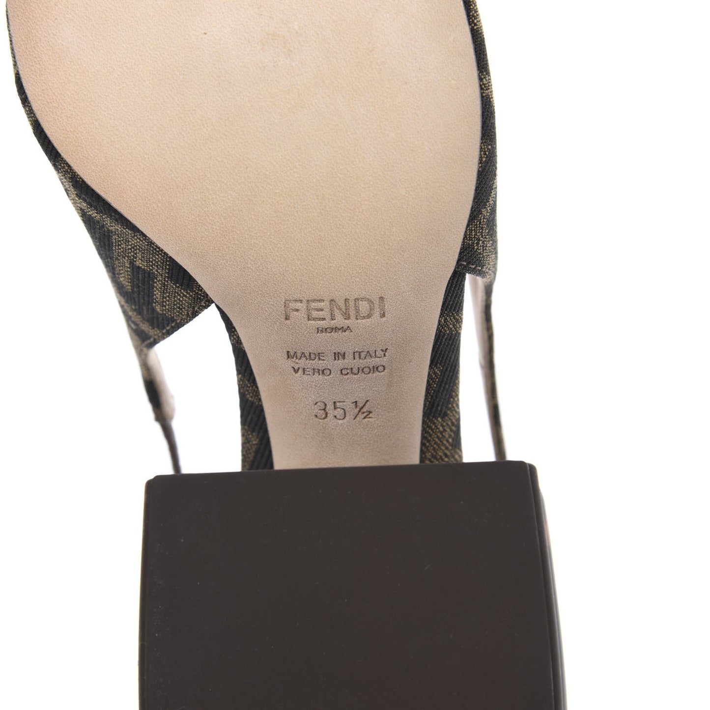 Jacquard Calfskin FF Tortoise Promenade Slingback Loafer Pumps 35.5 Tobacco