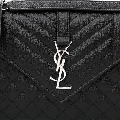 Saint Laurent Grain De Poudre Textured Mixed Matelasse Triquilt Medium Monogram Satchel Black 7 of 10