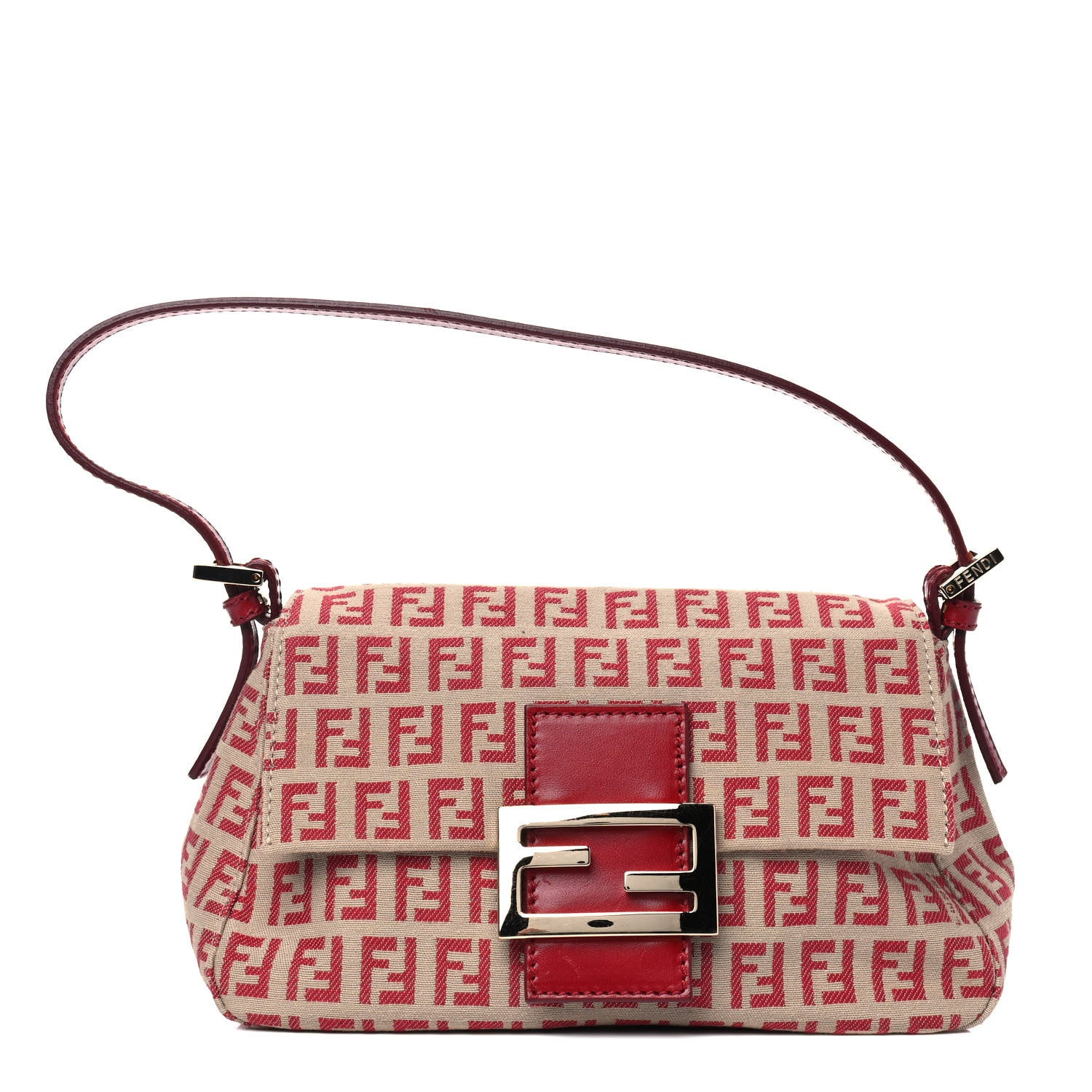 Fendi Zucchino Vitello Mini Mama Baguette Beige Rosso 1 of 5