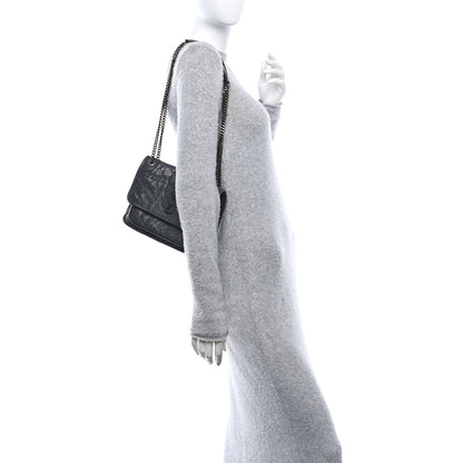 Saint Laurent Crinkled Calfskin Matelasse Monogram Baby Niki Chain Satchel Storm 2 of 10