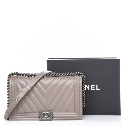 Chanel Calfskin Chevron New Medium Boy Flap Grey 10 of 10