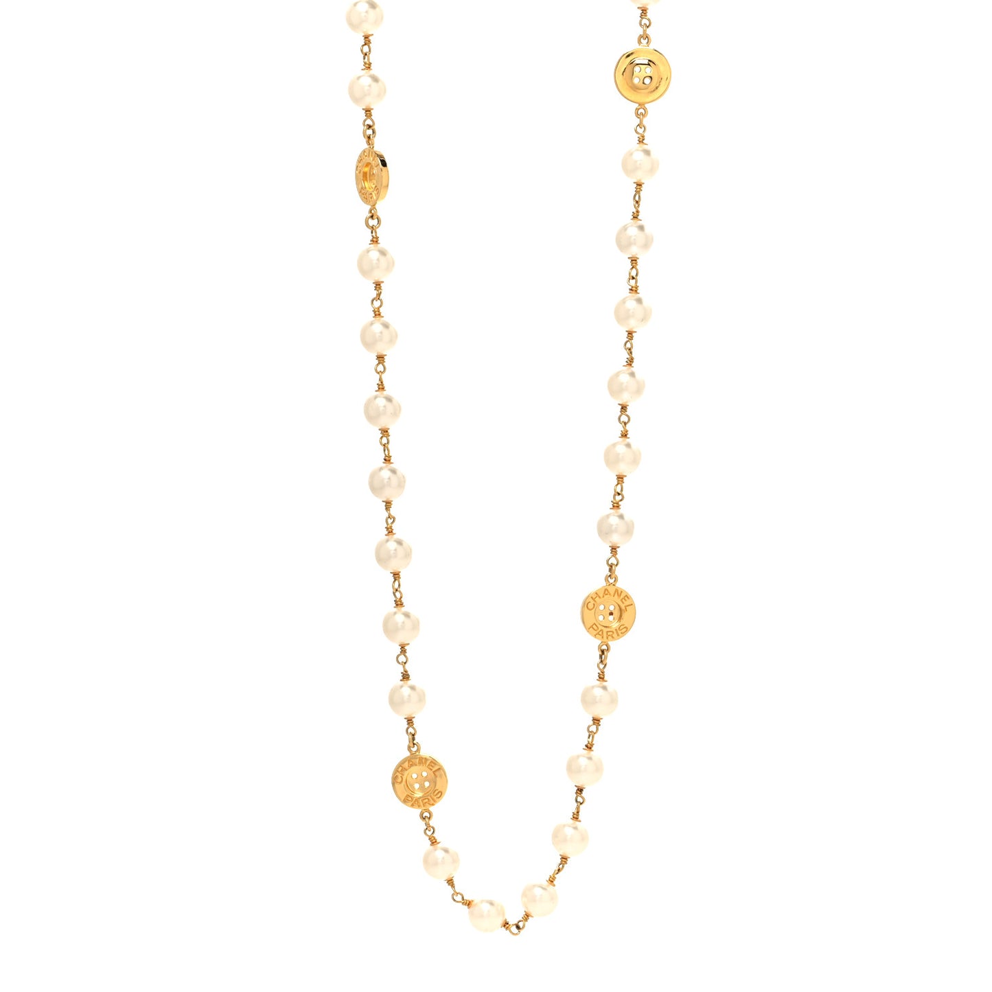 Metal Pearl Paris Button Necklace Gold