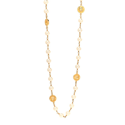 Chanel Metal Pearl Paris Button Necklace Gold 1 of 5
