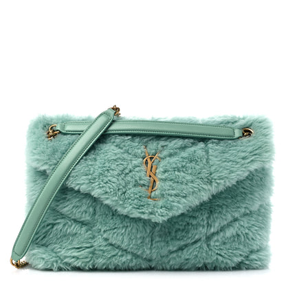 Saint Laurent Merino Shearling Lambskin Quilted Small Loulou Puffer Monogram Chain Satchel Iced Mint 1 of 9