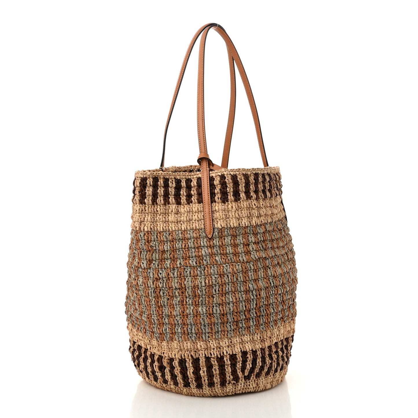 Raffia Nappa Medium Vlogo Signature Crochet Bucket Bag Beige Multicolor