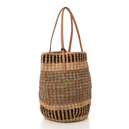 Valentino Garavani Raffia Nappa Medium Vlogo Signature Crochet Bucket Bag Beige Multicolor 3 of 9